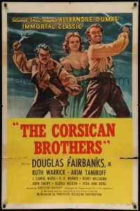 7t280 CORSICAN BROTHERS 1sh R47 art of Douglas Fairbanks Jr., Ruth Warrick & Akim Tamiroff!