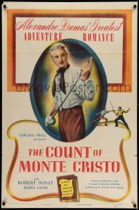 7t282 COUNT OF MONTE CRISTO 1sh R48 cool image of Robert Donat as Edmond Dantes!