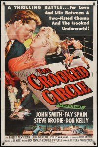 7t293 CROOKED CIRCLE 1sh '57 two-fisted boxing champ vs crooked underworld, cool art!