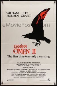 7t301 DAMIEN OMEN II style A 1sh '78 William Holden, Lee Grant, cool art of demonic crow!