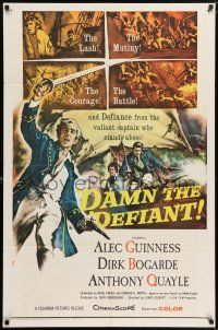 7t303 DAMN THE DEFIANT 1sh '62 art of Alec Guinness & Dirk Bogarde facing a bloody mutiny!