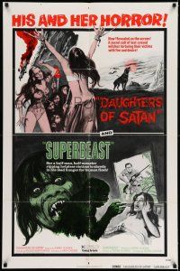 7t311 DAUGHTERS OF SATAN/SUPERBEAST 1sh '72 horror double-bill, his & her horror!