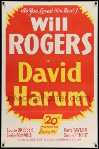7t313 DAVID HARUM 1sh R49 Will Rogers in the title role, as you loved him best!