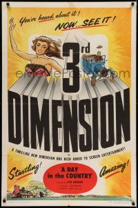 7t315 DAY IN THE COUNTRY 3D 1sh '53 great 3-D title & art, you've heard about it, now see it!