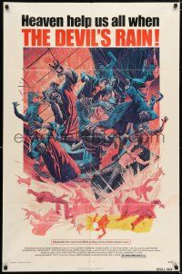 7t329 DEVIL'S RAIN 1sh '75 Ernest Borgnine, William Shatner, Anton Lavey, cool Mort Kunstler art!