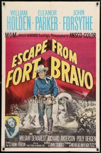 7t354 ESCAPE FROM FORT BRAVO 1sh '53 cowboy William Holden, Eleanor Parker, John Sturges directed!