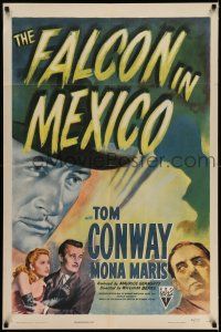 7t003 FALCON IN MEXICO 1sh '44 detective Tom Conway, Mona Maris, cool film noir art!
