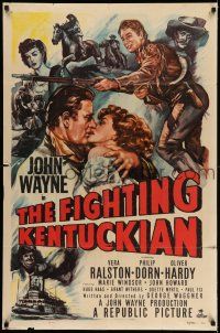 7t372 FIGHTING KENTUCKIAN 1sh '49 rougher, tougher & more romantic John Wayne + Oliver Hardy!