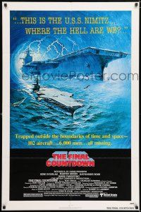 7t375 FINAL COUNTDOWN 1sh '80 cool sci-fi artwork of the U.S.S. Nimitz aircraft carrier!