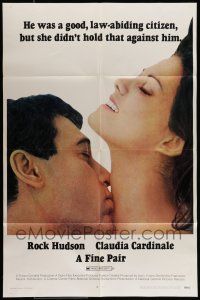 7t376 FINE PAIR 1sh '69 romantic image of Rock Hudson & sexy Claudia Cardinale!