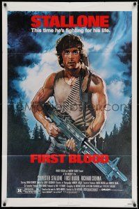 7t385 FIRST BLOOD 1sh '82 artwork of Sylvester Stallone as John Rambo by Drew Struzan!