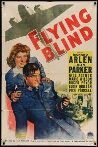 7t394 FLYING BLIND 1sh '41 art of terrified Richard Arlen, Jean Parker, aviation espionage!
