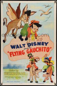 7t395 FLYING GAUCHITO 1sh '55 Walt Disney, cool cartoon art of Pinocchio-like boy & winged donkey!