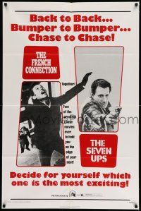 7t413 FRENCH CONNECTION/SEVEN-UPS 1sh '74 crime thriller double-bill, the greatest chase movies!