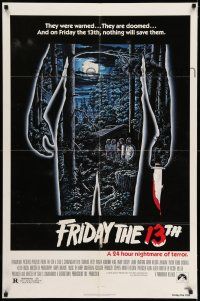 7t415 FRIDAY THE 13th 1sh '80 great Alex Ebel art, slasher classic, 24 hours of terror!