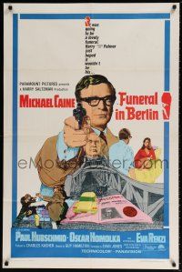 7t418 FUNERAL IN BERLIN 1sh '67 cool art of Michael Caine pointing gun, directed by Guy Hamilton!