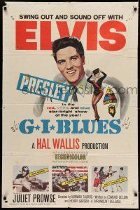 7t419 G.I. BLUES 1sh '60 swing out and sound off with Elvis Presley & sexy Juliet Prowse!