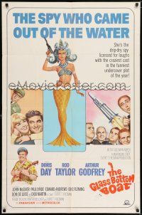 7t425 GLASS BOTTOM BOAT 1sh '66 artwork of sexy mermaid Doris Day with gun, Rod Taylor!