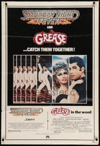 7t431 GREASE/SATURDAY NIGHT FEVER 1sh '79 John Travolta dancing & with Olivia Newton-John!