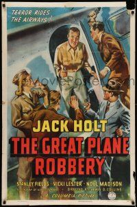 7t433 GREAT PLANE ROBBERY 1sh '40 Jack Holt, Stanley Fields, cool art, terror rides the airways!