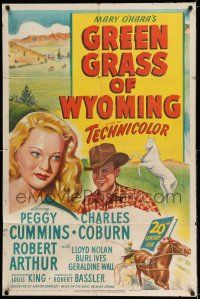7t434 GREEN GRASS OF WYOMING 1sh '48 great art of pretty Peggy Cummins & Charles Coburn!