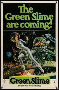 7t436 GREEN SLIME 1sh '69 classic cheesy sci-fi movie, art of sexy astronaut & monster by Vic Livoti