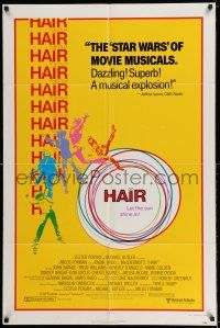 7t444 HAIR style B5 reviews 1sh '79 Forman, Treat Williams, musical, let the sun shine in!