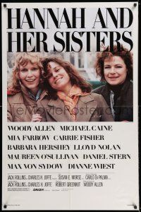 7t450 HANNAH & HER SISTERS 1sh '86 Allen directed, Mia Farrow, Dianne Weist & Barbara Hershey!