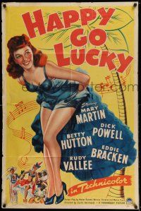 7t451 HAPPY GO LUCKY style A 1sh '43 sexy Mary Martin looks for rich husband in tropical Trinidad!