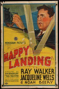 7t455 HAPPY LANDING 1sh '34 cool stone litho of pilot Ray Walker in airplane!