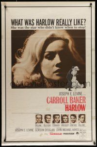 7t460 HARLOW 1sh '65 super close up of Carroll Baker in the title role!