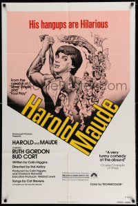 7t461 HAROLD & MAUDE 1sh R79 Ruth Gordon, Bud Cort is equipped to deal w/life!