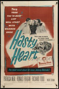 7t463 HASTY HEART 1sh '50 patient Ronald Reagan & nurse Patricia Neal help dying Richard Todd!
