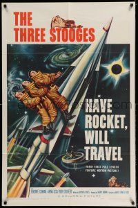 7t465 HAVE ROCKET WILL TRAVEL 1sh '59 wonderful sci-fi art of The Three Stooges in space!