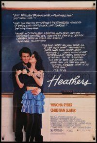 7t468 HEATHERS 1sh '89 great image of really young Winona Ryder & Christian Slater!