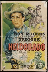 7t472 HELDORADO 1sh '46 art of Roy Rogers with smoking gun, Trigger, Dale Evans & Gabby Hayes!