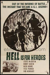 7t474 HELL IS FOR HEROES military 1sh '62 Steve McQueen, Bob Newhart, Fess Parker, Bobby Darin!