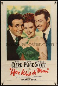 7t477 HER KIND OF MAN 1sh '46 close-up of Dane Clark, sexy Janis Paige & Zachary Scott!