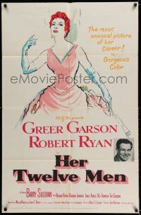 7t478 HER TWELVE MEN 1sh '54 art of teacher Greer Garson, plus Robert Ryan & Barry Sullivan!