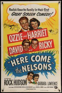 7t480 HERE COME THE NELSONS 1sh '51 Ozzie, Harriet, Ricky, David & Rock Hudson too!