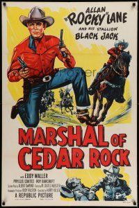 7t551 MARSHAL OF CEDAR ROCK 1sh '53 cool art of cowboy Allan 'Rocky' Lane & Black Jack!