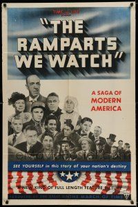 7t729 RAMPARTS WE WATCH 1sh '40 March of Time, patriotic cast ensemble, a saga of modern America!