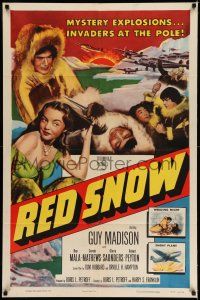 7t736 RED SNOW 1sh '52 Guy Madison, Ray Mala & sexy Eskimo babe covered only in fur!
