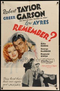 7t741 REMEMBER style D 1sh '39 Greer Garson gives Robert Taylor amnesia so they can start again!