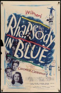 7t752 RHAPSODY IN BLUE 1sh '45 Robert Alda as George Gershwin, Al Jolson pictured!