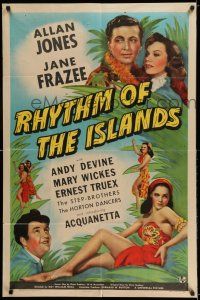7t753 RHYTHM OF THE ISLANDS 1sh '43 Allan Jones, artwork of sexy tropical girl Acquanetta!