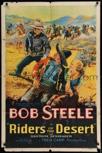 7t759 RIDERS OF THE DESERT 1sh '32 really cool stone litho artwork of cowboy Bob Steele!