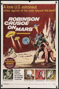 7t783 ROBINSON CRUSOE ON MARS 1sh '64 cool sci-fi art of Paul Mantee & his man Friday!