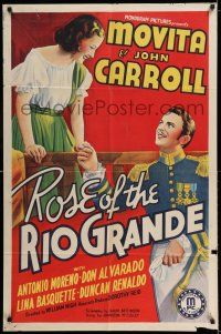 7t808 ROSE OF THE RIO GRANDE 1sh '38 great artwork of soldier John Carroll & pretty Movita!