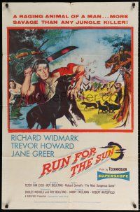 7t813 RUN FOR THE SUN 1sh '56 Richard Widmark finds Nazi criminals in Central American jungle!